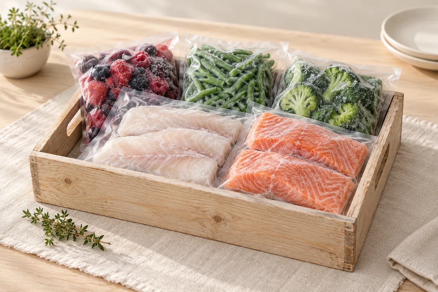 Editorial illustration of frozen provisioning packs