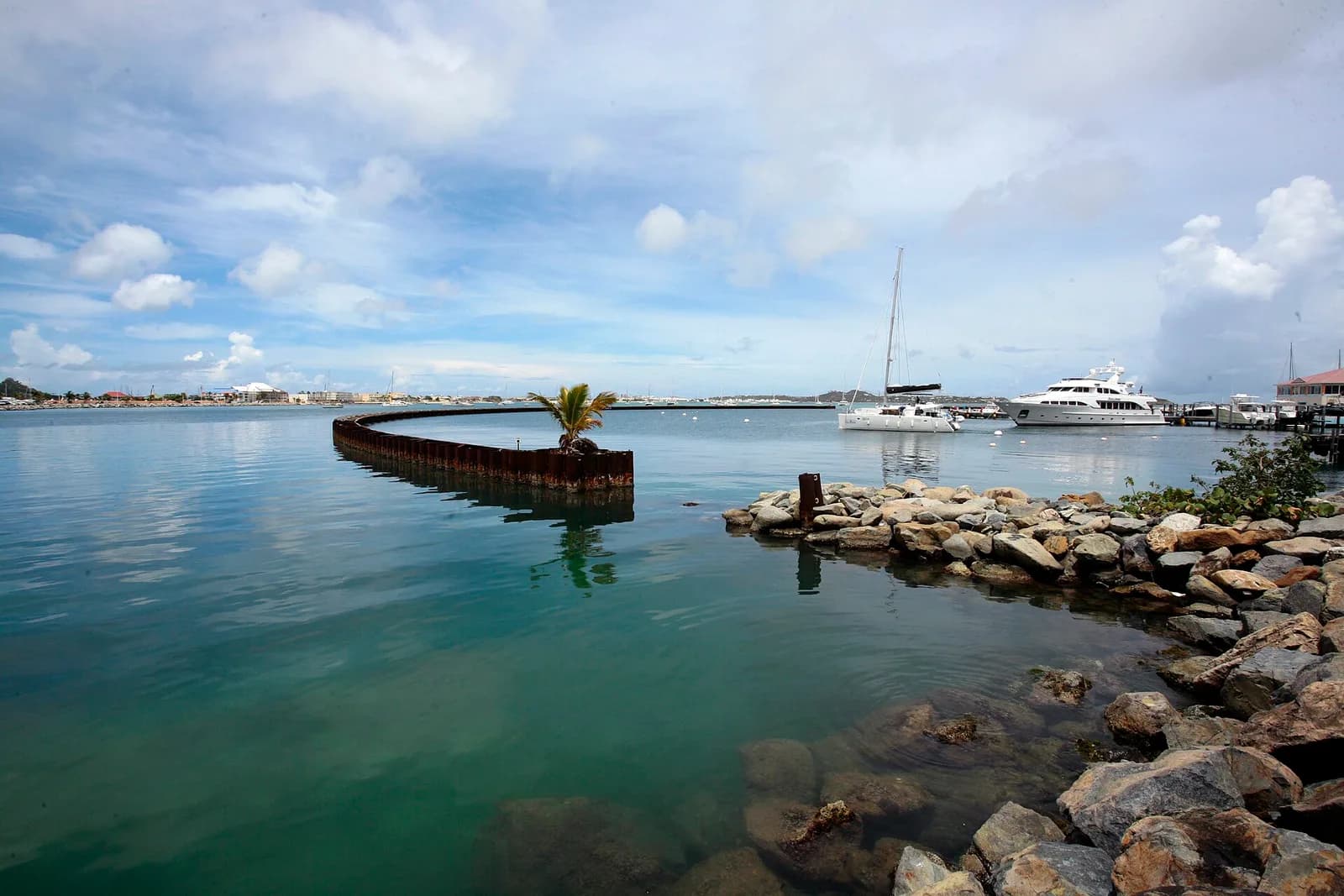 Marina Fort Louis and the Marigot waterfront beneath the fort hill