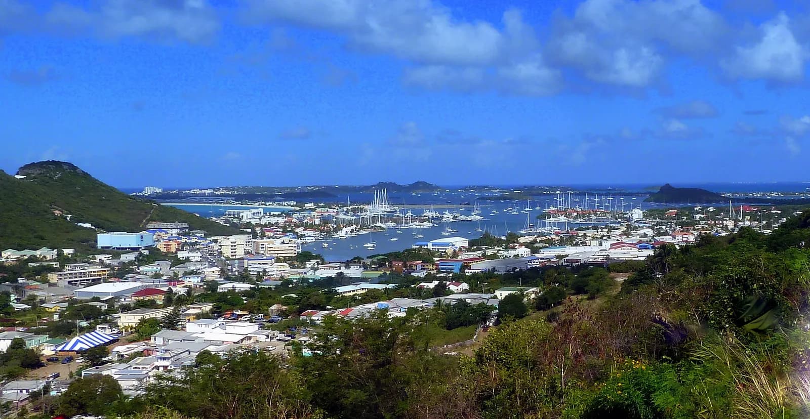 Panorama of the Port de Plaisance marina on Simpson Bay Lagoon