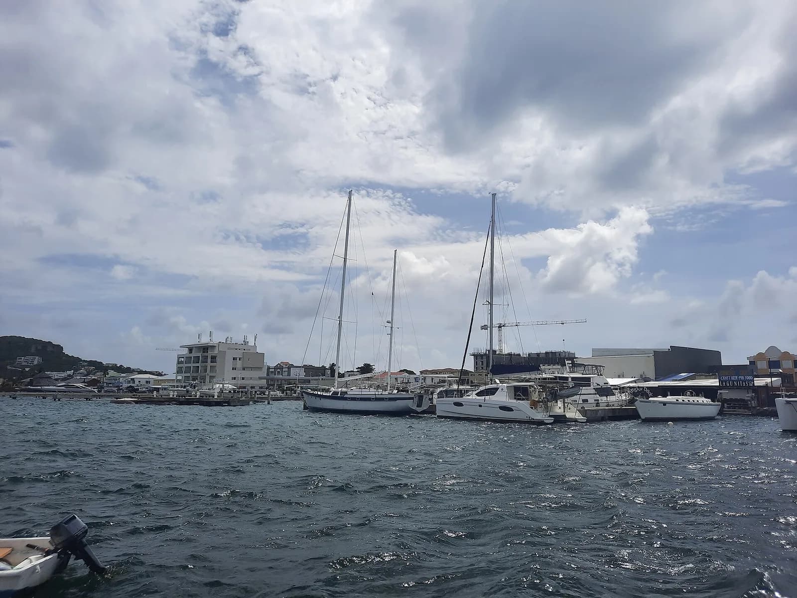 Yachts moored on Simpson Bay Lagoon in Sint Maarten